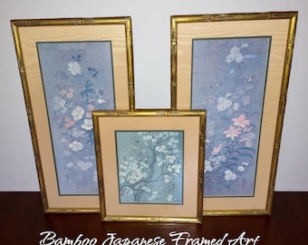 Bamboo gold framed Japanese floral prints