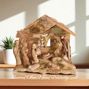 olive wood nativity set, carved