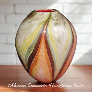 vintage handblown murano summerso vase, 9 1/2 inches tall and 7 3/4 inches wide and3 1/2 inches deep / 1980&#39;s vase