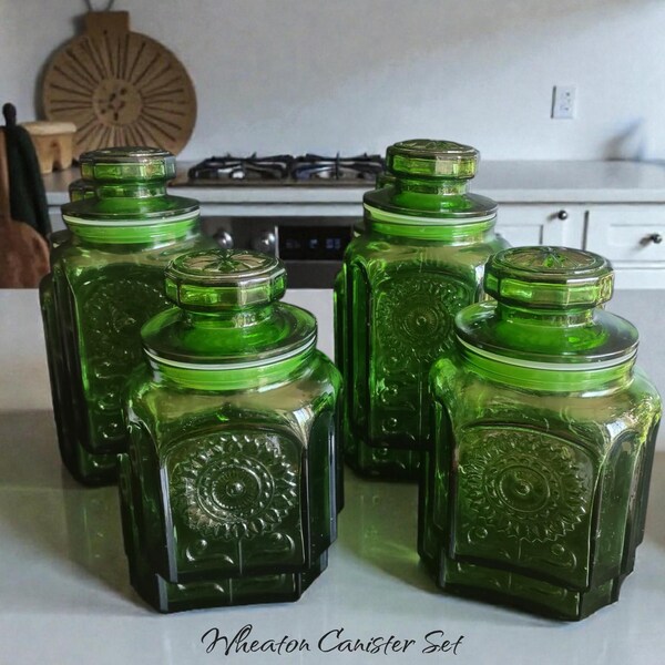 Wheaton NJ Sunflower emerald green canister set