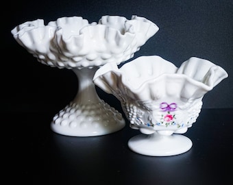 Fenton Milk Glass Hobnail Candy Dishes (2)