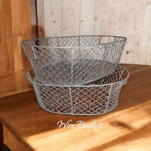 Vintage Chicken Wire Baskets - French Country Kitchen Storage