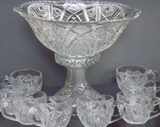Vintag Indiana Glass Punch Bowl Set Etsy