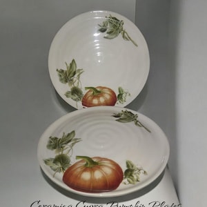 italian handcrafted ceramica cuora pumpkin large dinner plates  set of two / thanksgiving dinner plates