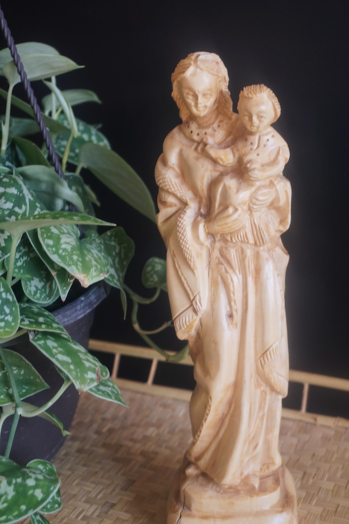 Carved Wood Virgin Mary With Baby Jesus, 10 Inches Tall and 3 Inches ...
