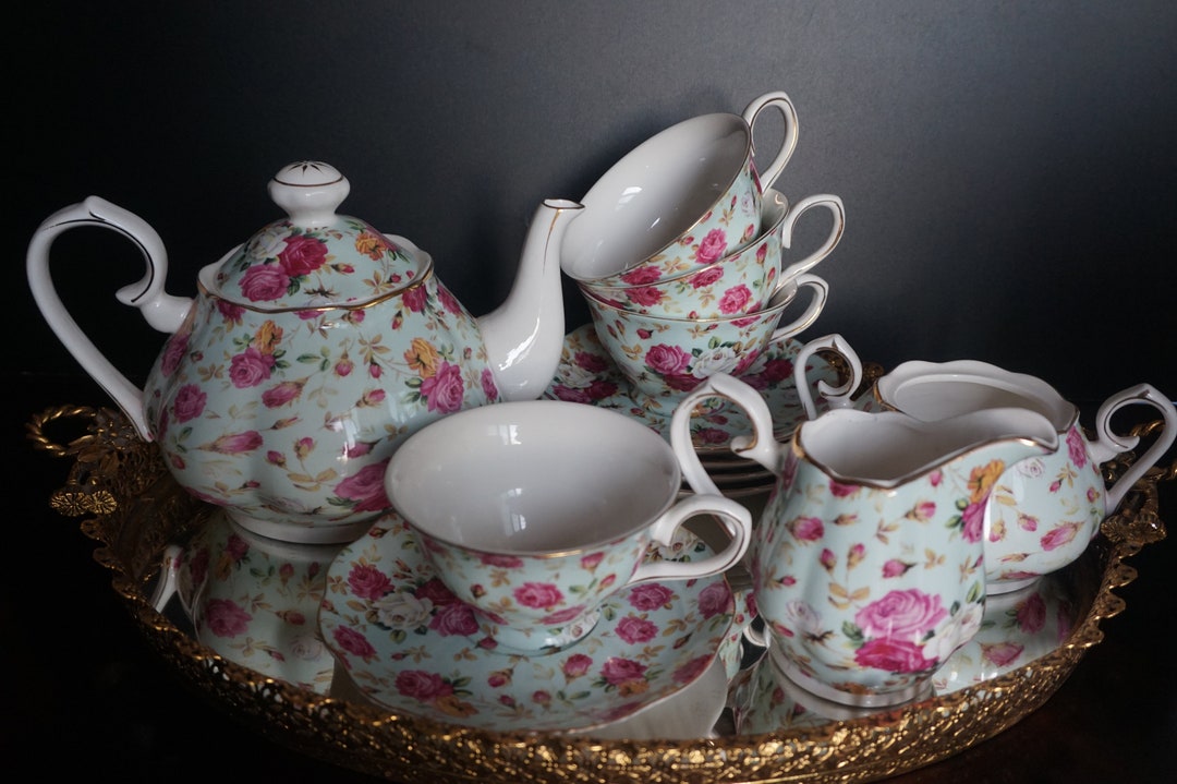 Gracie China Rose Chintz Tea Set Etsy
