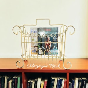 mid century brass magazine rack / magazine storage