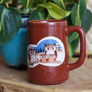 vintage stoneware family owl mug / adorable mug / large coffee mug