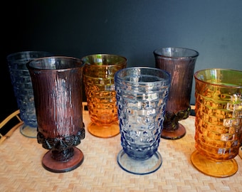 Set of Six Vintage Multicolored Vintage Glasses