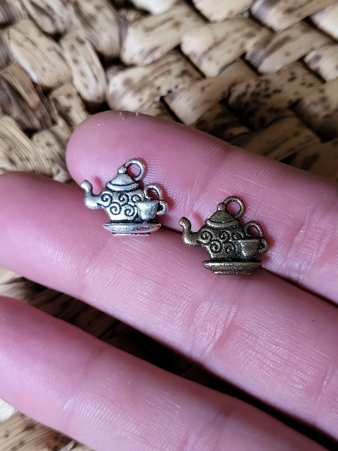 Tiny Teapot and Cup Charm Doublesided 4pc Etsy