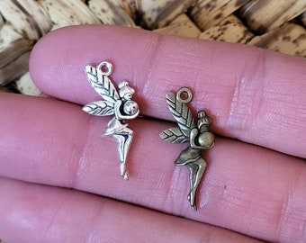 Fairy with crystal ball charm - double sided -  2pc