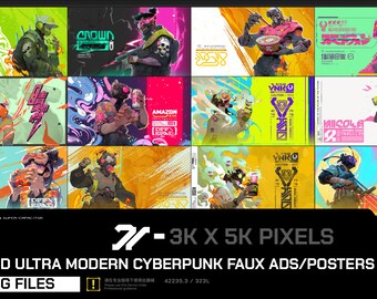 13 Stylized Neo Cyberpunk posters for in-game ads
