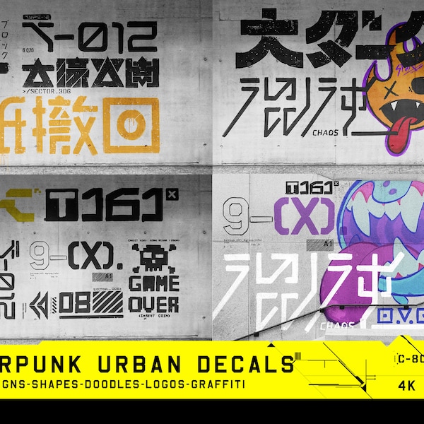 316 Handgezeichnete Cyberpunk Urban Decals