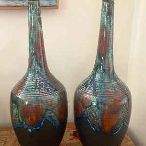 Stunning Pair of MCM Drip Glaze Tall Table Lamps