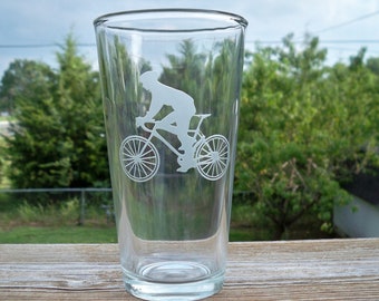 Bike Cyclist Gift, Etched Glassware, Bicycle Beer Glass, Cyclist Etched Pint Glass, Bike Rider, Gifts for Him, Gifts for Her, Gifts under 25