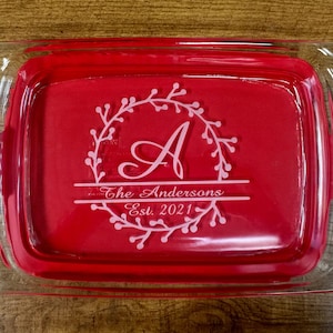 Personalized Casserole Dish, Pyrex Baking Dish with Lid, Wedding Gift, Personalized Gifts, Bridal Shower Gift - P19