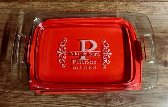 Pyrex 9 x 13 Clear Glass Baking Dish Casserole w Handles & Red Lid, 3 qt.