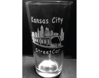 Kansas City Street Car, Etched Pint Glass, Beer Glasses, KC Souvenirs