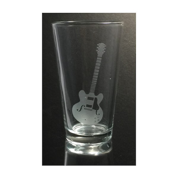 Etched Glassware, Etched Beer Glass, Guitar Beer Glass, Acoustic Guitar, Guitar Jazz Artist, KC guitar, KC guitar artist