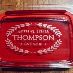 Custom Personalized Casserole Dish Pyrex Baking Dish Engraved Name Christmas Present Mother&#39;s Day Wedding Gift - P2