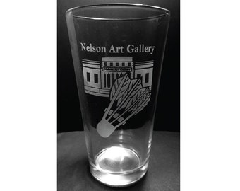 Kansas City, The Nelson Atkins Museum, KC Etched Shuttlecock, KC Pint Glass Nelson Atkins Museum, KC Chiefs, kc Skyline glassess