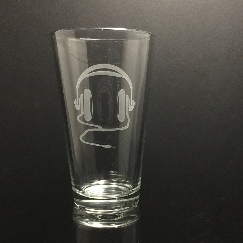 Etched Glassware, DJ Headphones Pint Glass, Etched Headphones, Music Lover, Engraved Glass, DJ Gift, Music Gift, Friend Gift image 1