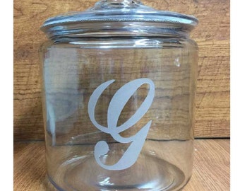 Personalized Etched Cookie Jar with Initial,  Apothecary Jars, Wedding Gifts, Housewarming Gifts, Birthday Gifts, Gifts for Her