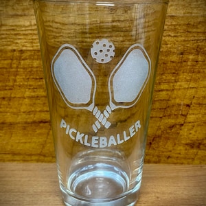 Etched Pickleball Beer Glass: Personalized Pickleballer Gift