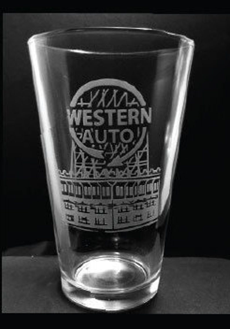 Kansas City Western Auto Sign Etched Pint Glass KC Skyline Etsy