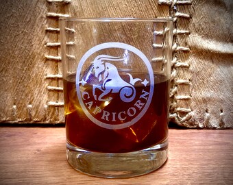 Zodiac Sign Whiskey Glass, Etched Zodiac Sign Glasses, Horoscope, Astrology Sign, Zodiac, Personalized Party Gift, Rocks Glass, Etched Glass