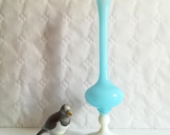 Antique two-tone opaline single flower vase, blue opaline vase, 60-70s