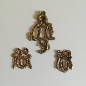 French antique Ormolu escoutcheon, decorative ornate deco plaque, furniture decoration.