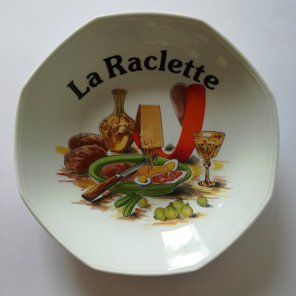 Bel ensemble à raclette en porcelaine française,  6 assiettes et un plat,  service à raclette, Limoges France