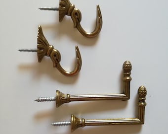 2 X French vintage brass curtain hooks, Pair of wall hooks, decoration