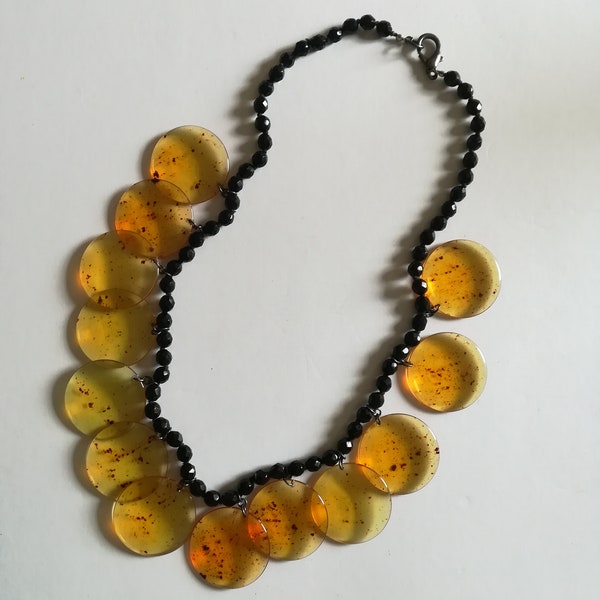 BABYLONE  Paris,collier mi-long en perles noires facettées, vintage années 90, designer