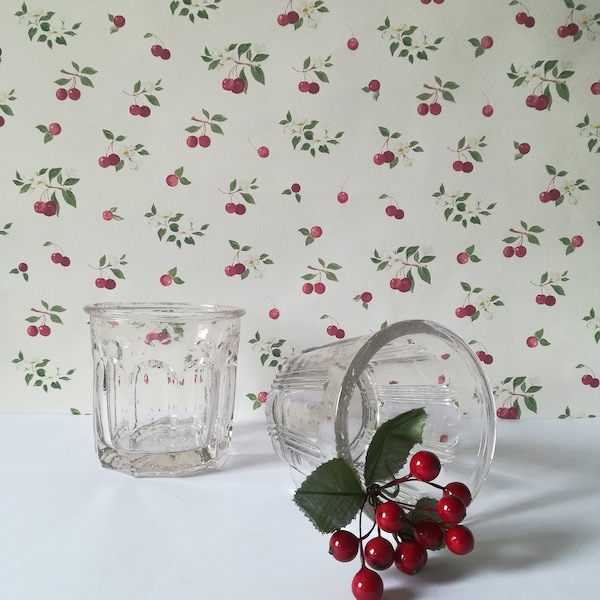 Ensemble de  2 beaux  Pots à Confiture anciens, verre bullé lourd et épais