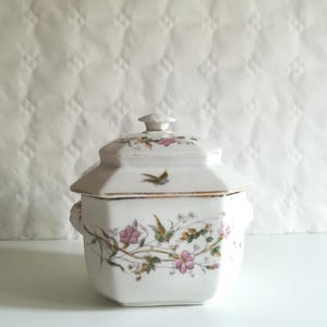 Antique french sugar bowl, white porcelain, hand-painted, 1900s