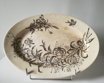 Antique serving dish, floral decoration, vintage France