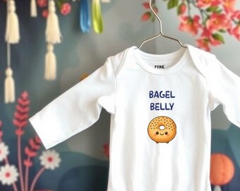 Body infantil com estampa de barriga de bagel - Body infantil engraçado com temática judaica