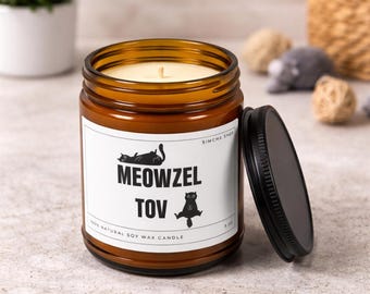 Vela Meowzel Tov para Amantes de Gatos | Presente para Celebração Judaica | Vela de Cera de Soja | 255g