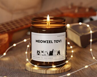 Vela Mazel Tov Gato | Presente para Celebração Judaica | Vela de Cera de Soja | 255g