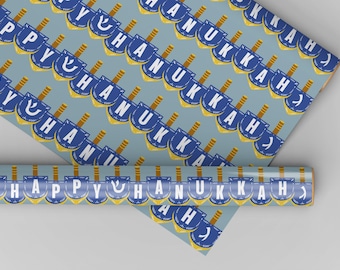 Papel de embrulho com dreidel para o Hanukkah | Papel de presente