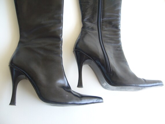 Black leather boots long/leather boots long/point… - image 2
