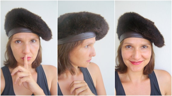 Women faux fur hat brown / russian women hat vinta