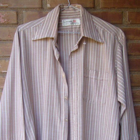 Mens striped shirt long sleeve/mens shirt tan stri