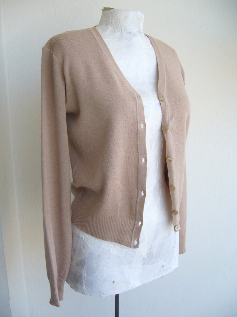 Stefanel cardigan light mink/woolen cardigan long sleeve vintage/slim fit jacket tricotte/milky brown cardigan image 1