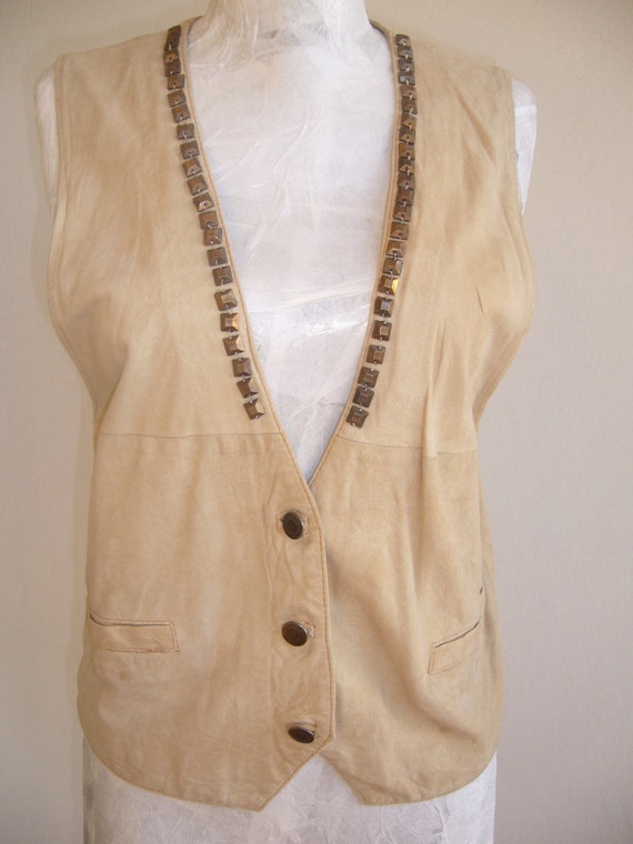 Suede vest vintage 1970s/leather vest tan/Suede ve