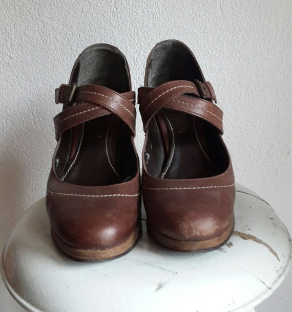 Cross stripe clog 38 /Wooden platform sandals wome