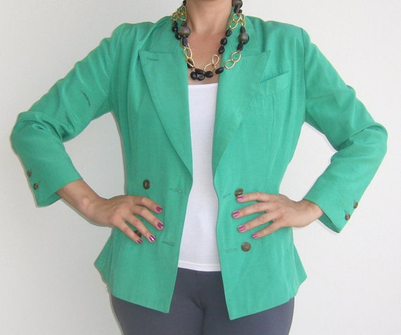Neon green woman jacket slim / double breasted gre