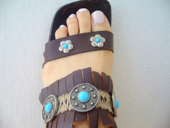 Boho wood sandal/Leather sandals fringedboho sanda